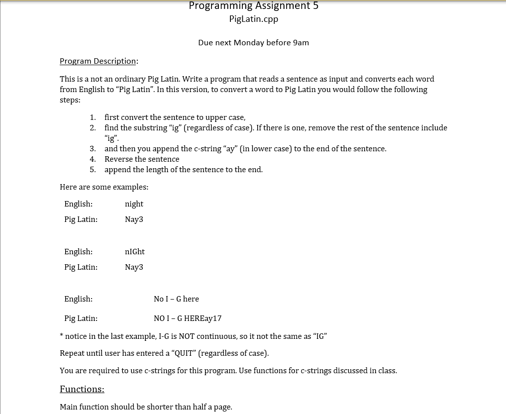 Program Description: This is a not an ordinary Pig Latin. Write