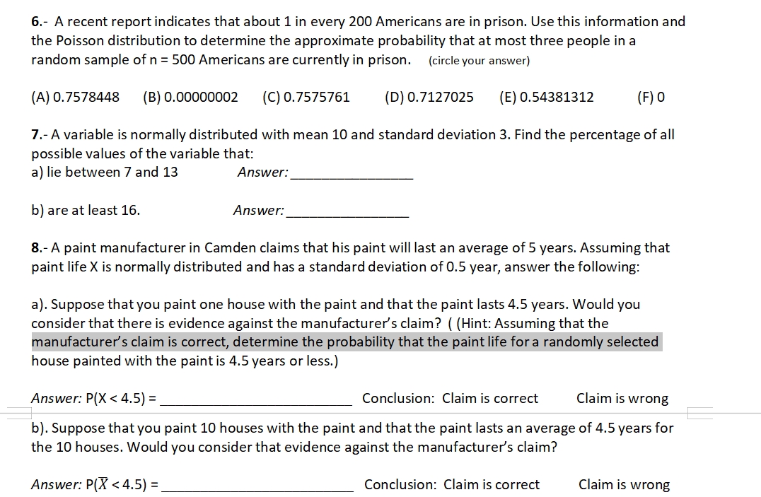 Please solve this. 6.- A recent report indicates that about 1 in