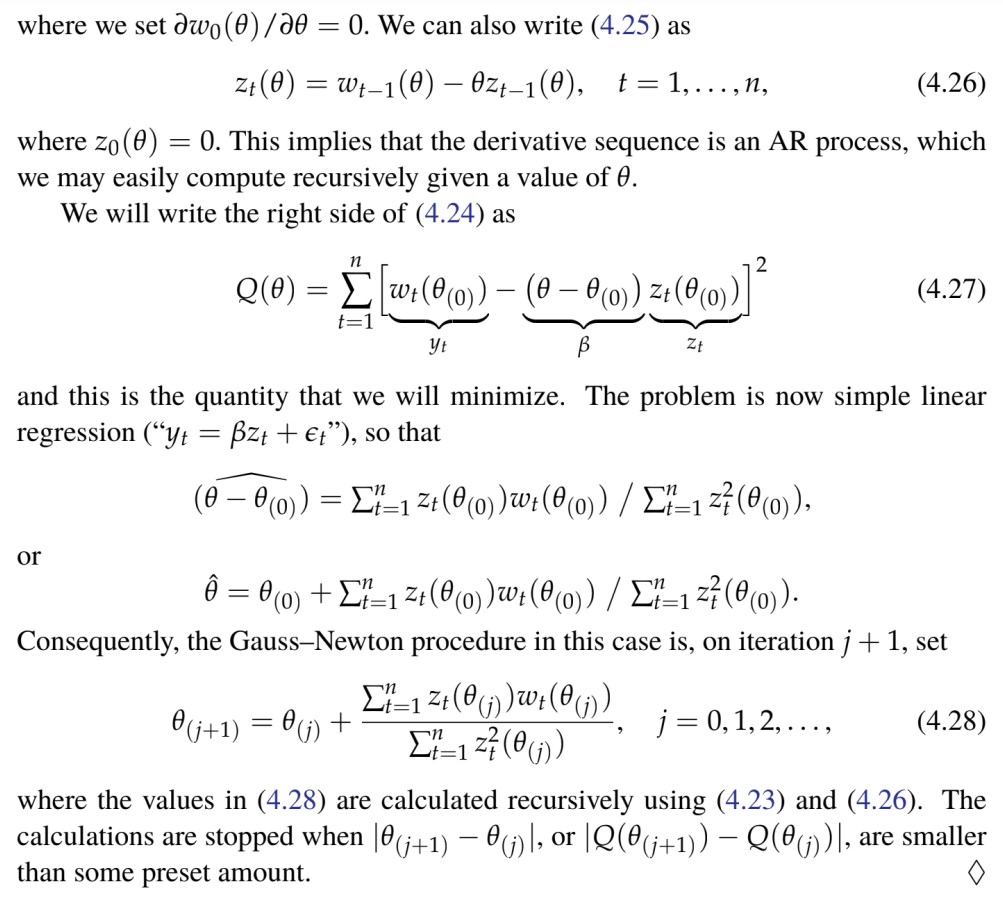 the autoregressive parameter, Example 4.26. GaussNewton for an MAO) Consider an MAO)