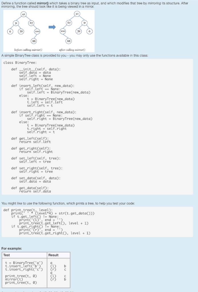 In python, Class Link - https://pastebin.com/RHTpdFsQ Define a function called mirror0 which