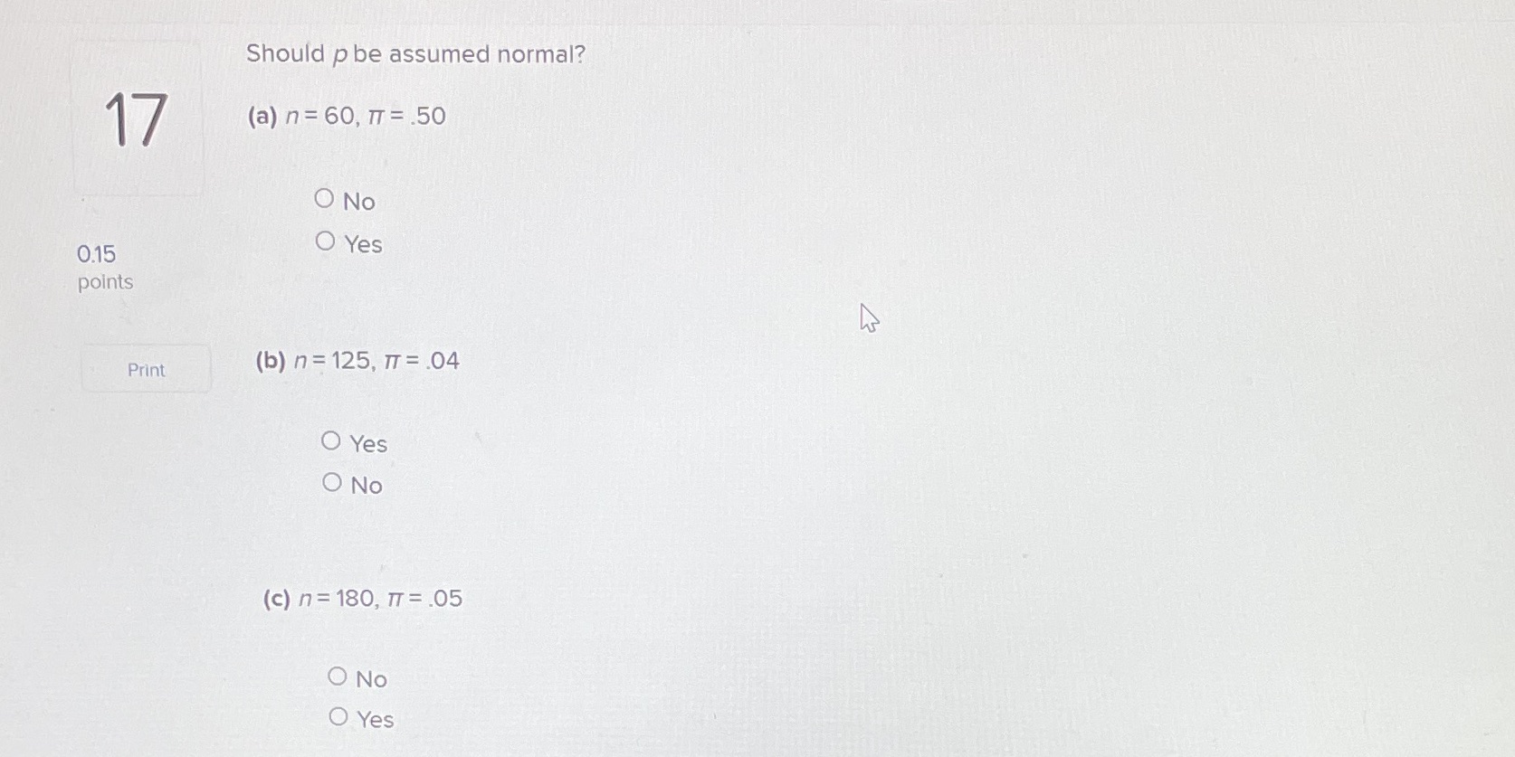 Should p be assumed normal? 17 (a) n= 60, IT =