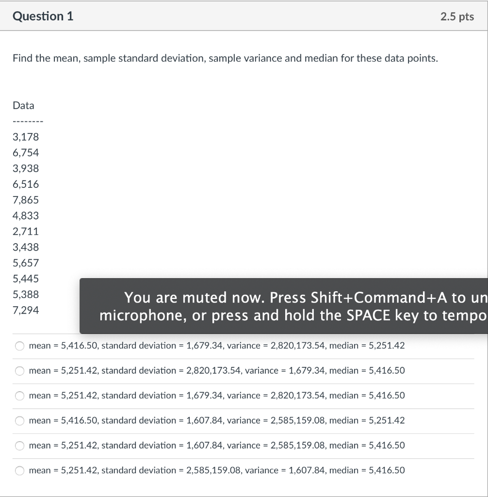 30, 25Find the mean and the standard deviations for each data set