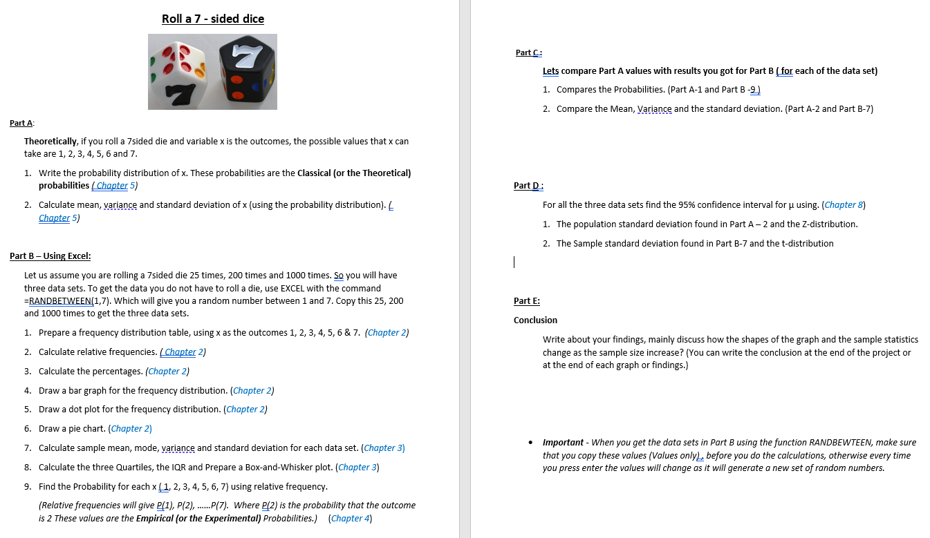 help with project Roll a 7 - sided dioe Part A: