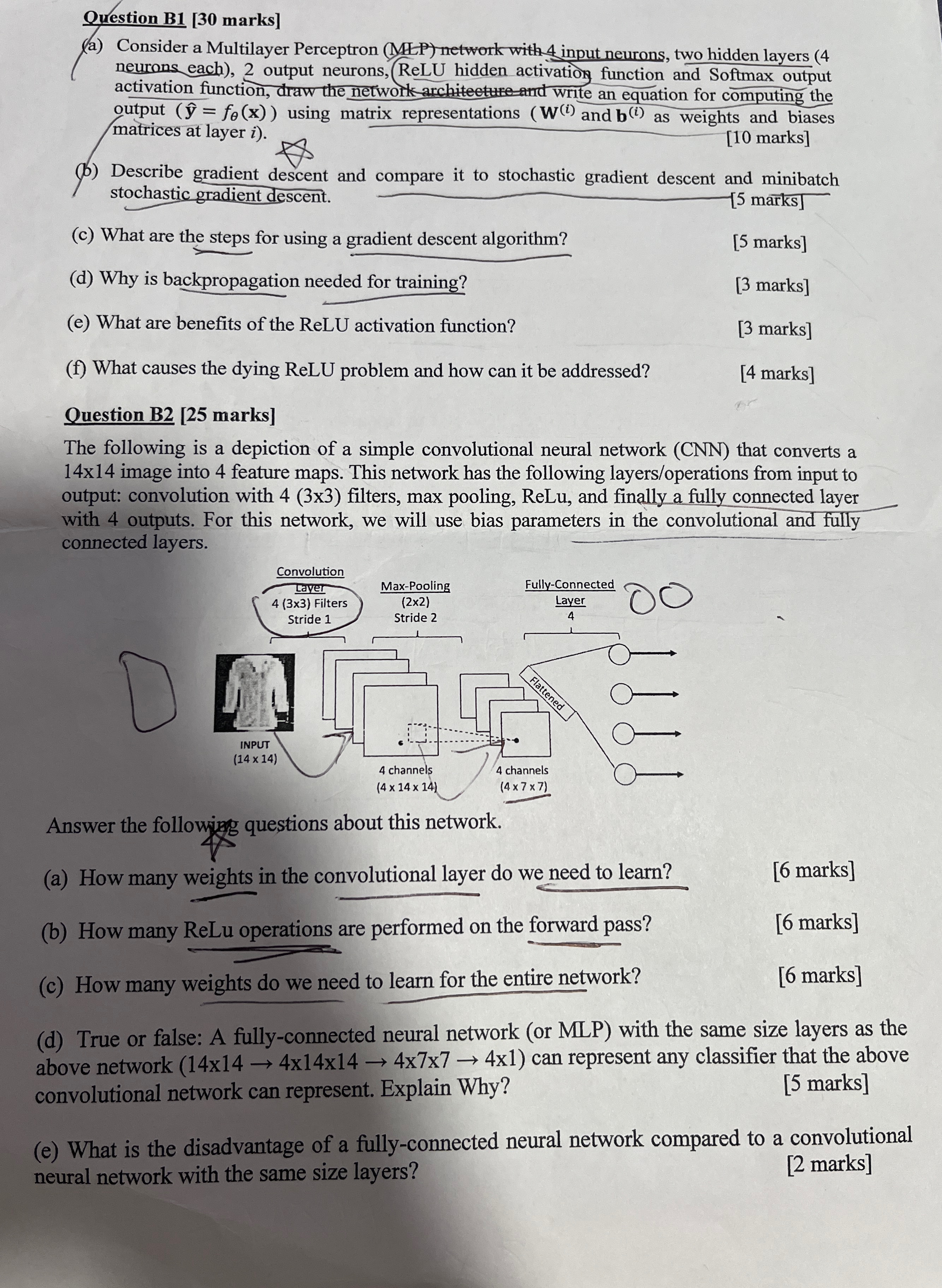  Question B1[30 marks] (a) Consider a Multilayer Perceptron (MAP) network with