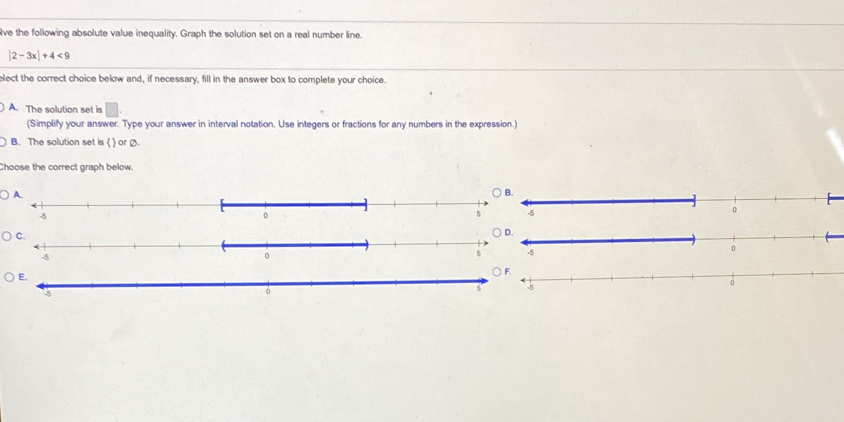 5. Ive the following absolute value inequality. Graph the solution set on