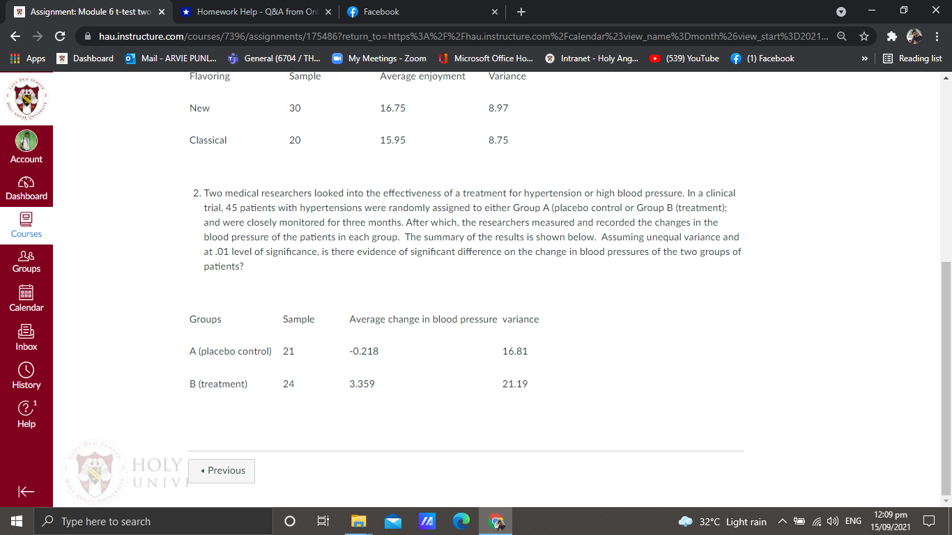 @ Assignment: Module 6 t-test two X Homework Help - Q&A