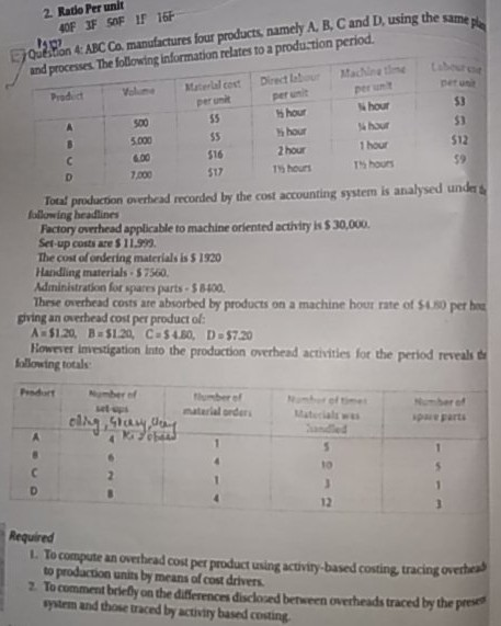 AMA AMA 2. Ratlo Per unit 40F 3F SOF IF 16F Question
