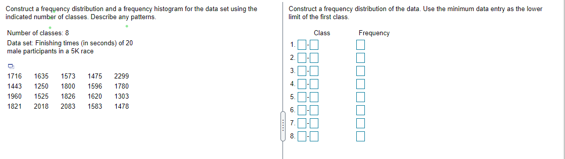  Construct a frequency distribution and a frequency histogram for the data