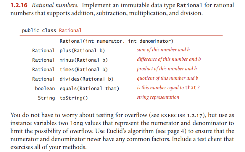 (COMPLETE IN JAVA & explain step by step) 1.2.16 Rational numbers. Implement