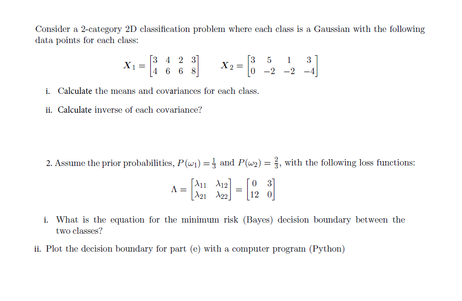  Consider a 2category 2D classication problem where each class is a