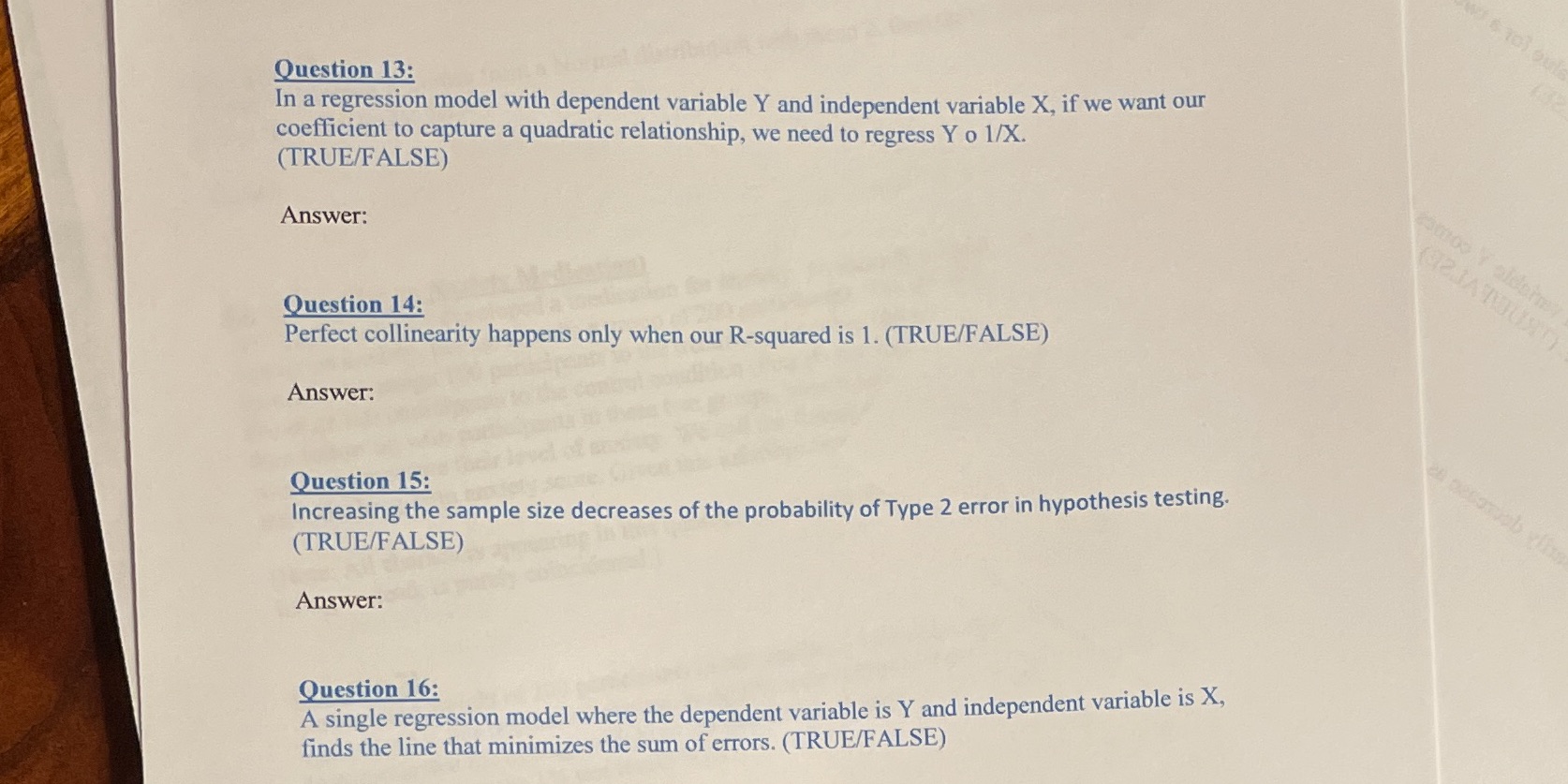  Question 13: In a regression model with dependent variable Y and