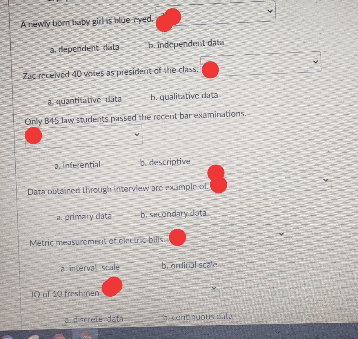 independent data The college secretary conducted an inventory to the different properties
