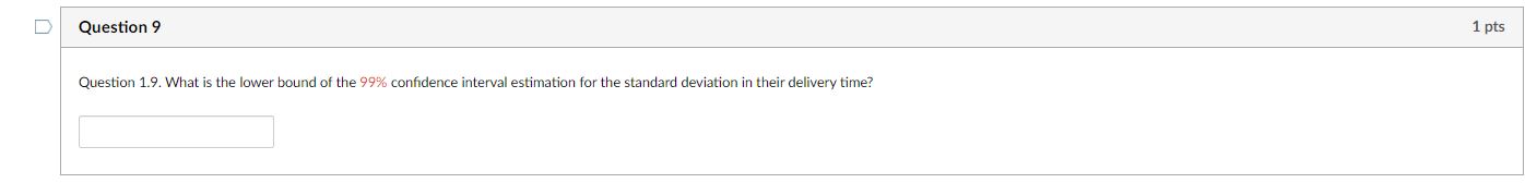 A sample of 27 past customers was taken. The average delivery time