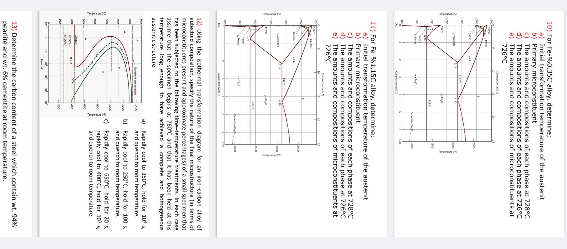  For Fe-%0,35C alloy, determine; a) Initial transformation temperature of the austenit