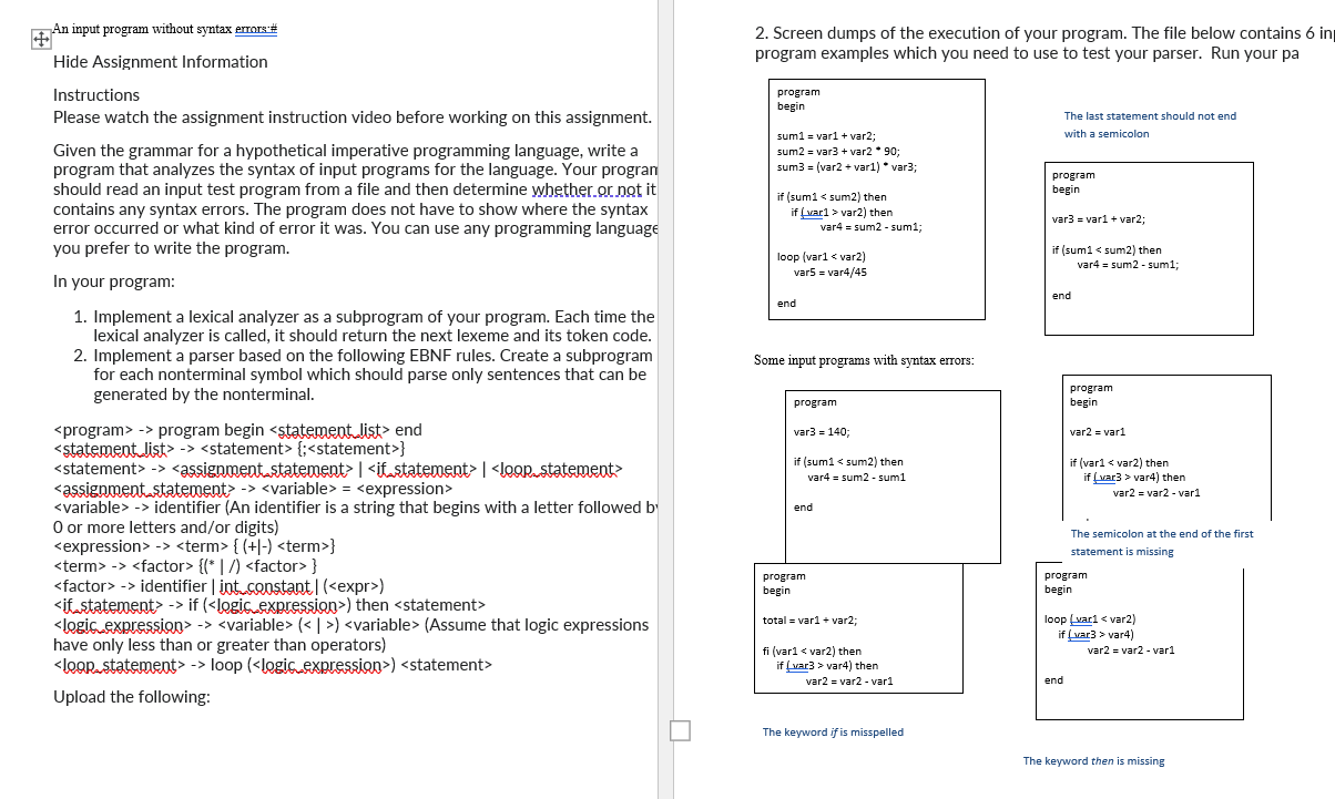  Some input programs with syntax errors: The last statement should not