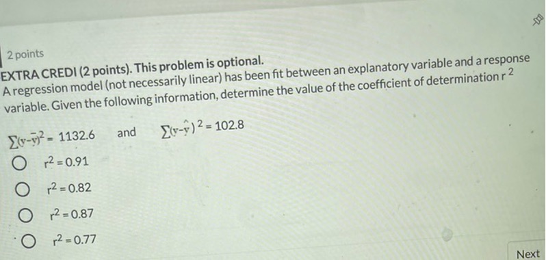  2 points EXTRA CREDI (2 points). This problem is optional. A