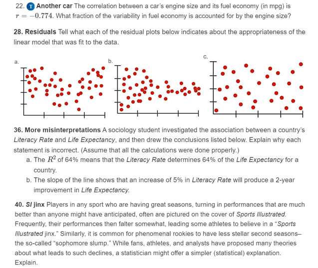 Math, statistics 22. 0 Another car The correlation between a car's engine