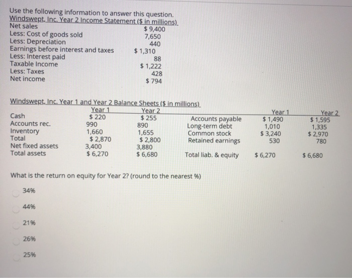  PLEASE ANSWER ALL 4 MULTIPLE CHOICE QUESTIONS Use the following information
