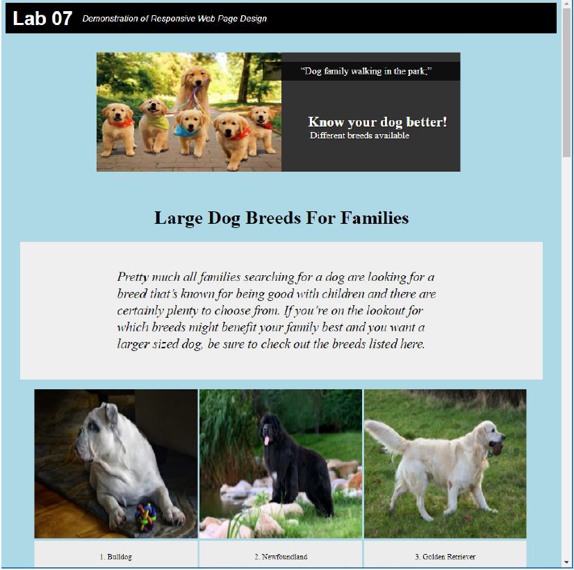 Need an html code using Grid css Lab 07 Demonstration of Responsive