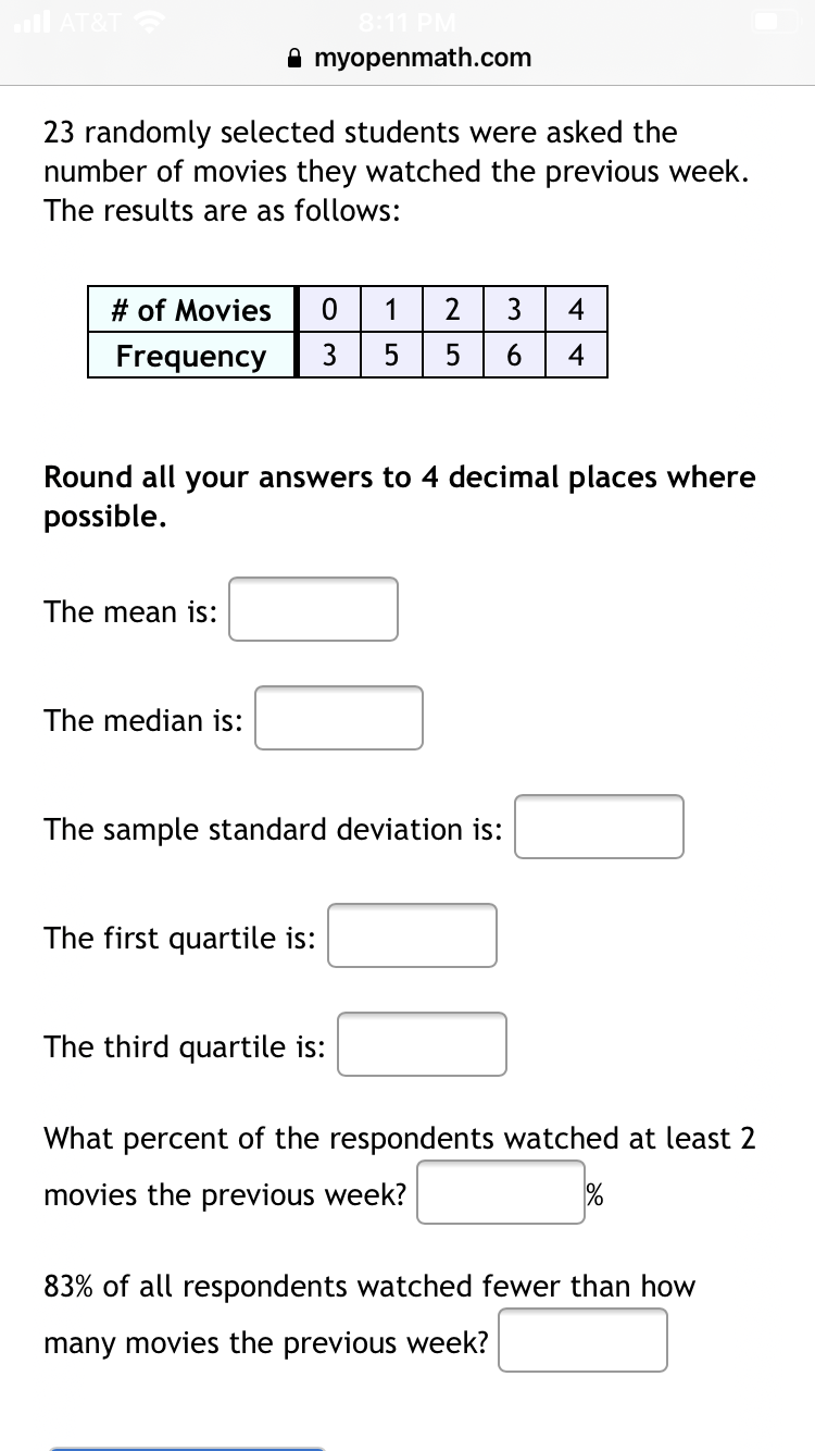 need help with this problem myopenmath.com 23 randomly selected students were asked