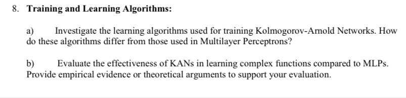  Subject : Neural Network. Training and Learning Algorithms: a) Investigate the