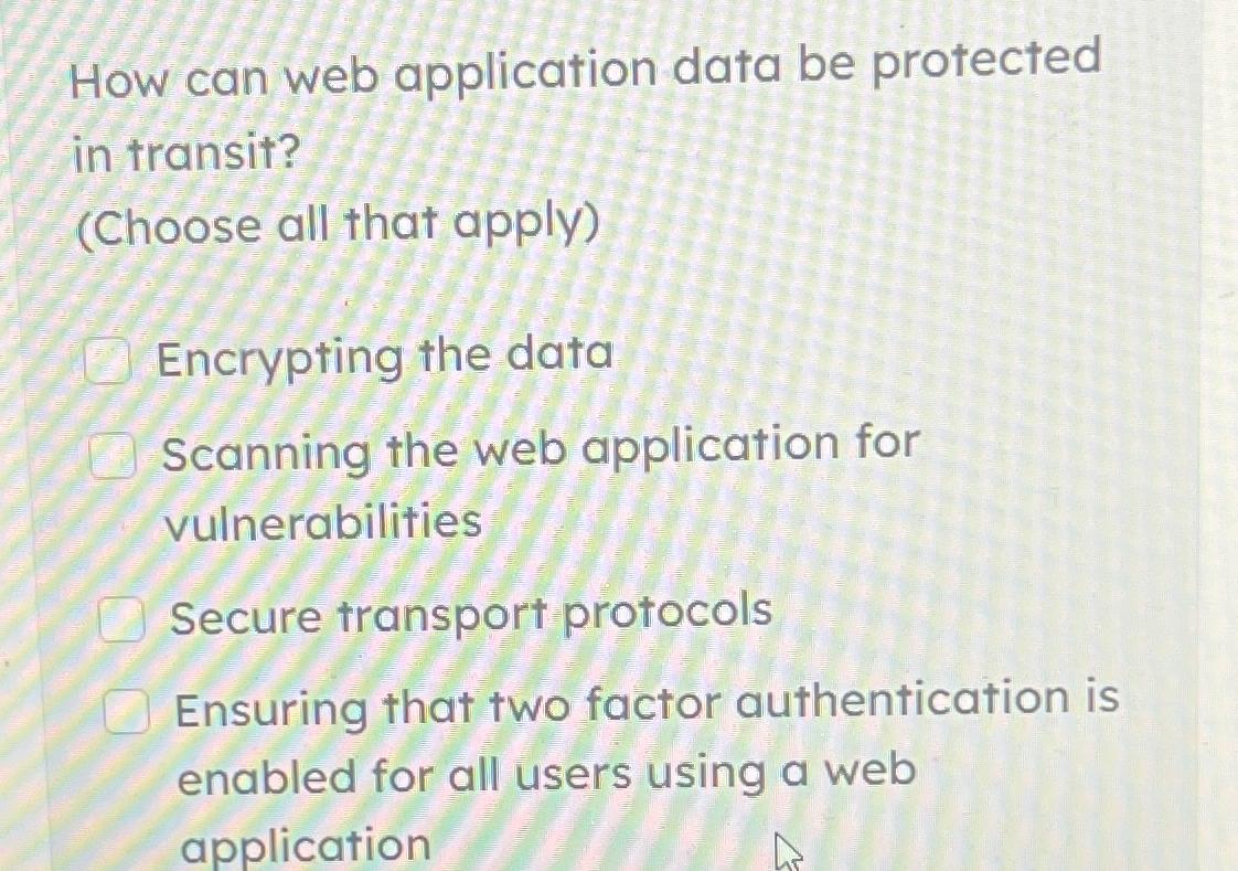  How can web application data be protected in transit? (Choose all