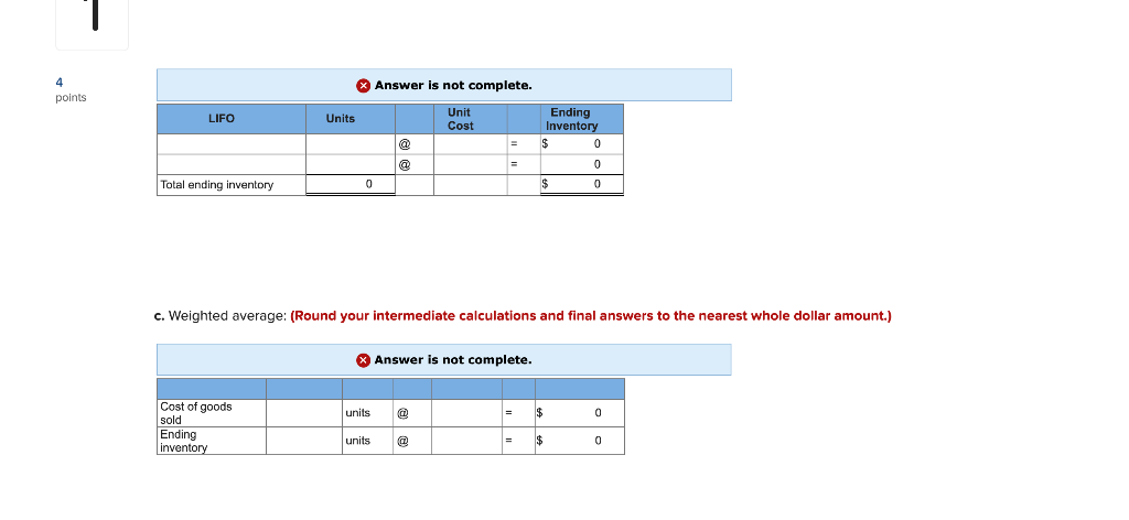 inventory of chairs was 70 units at $85 per unit. During the