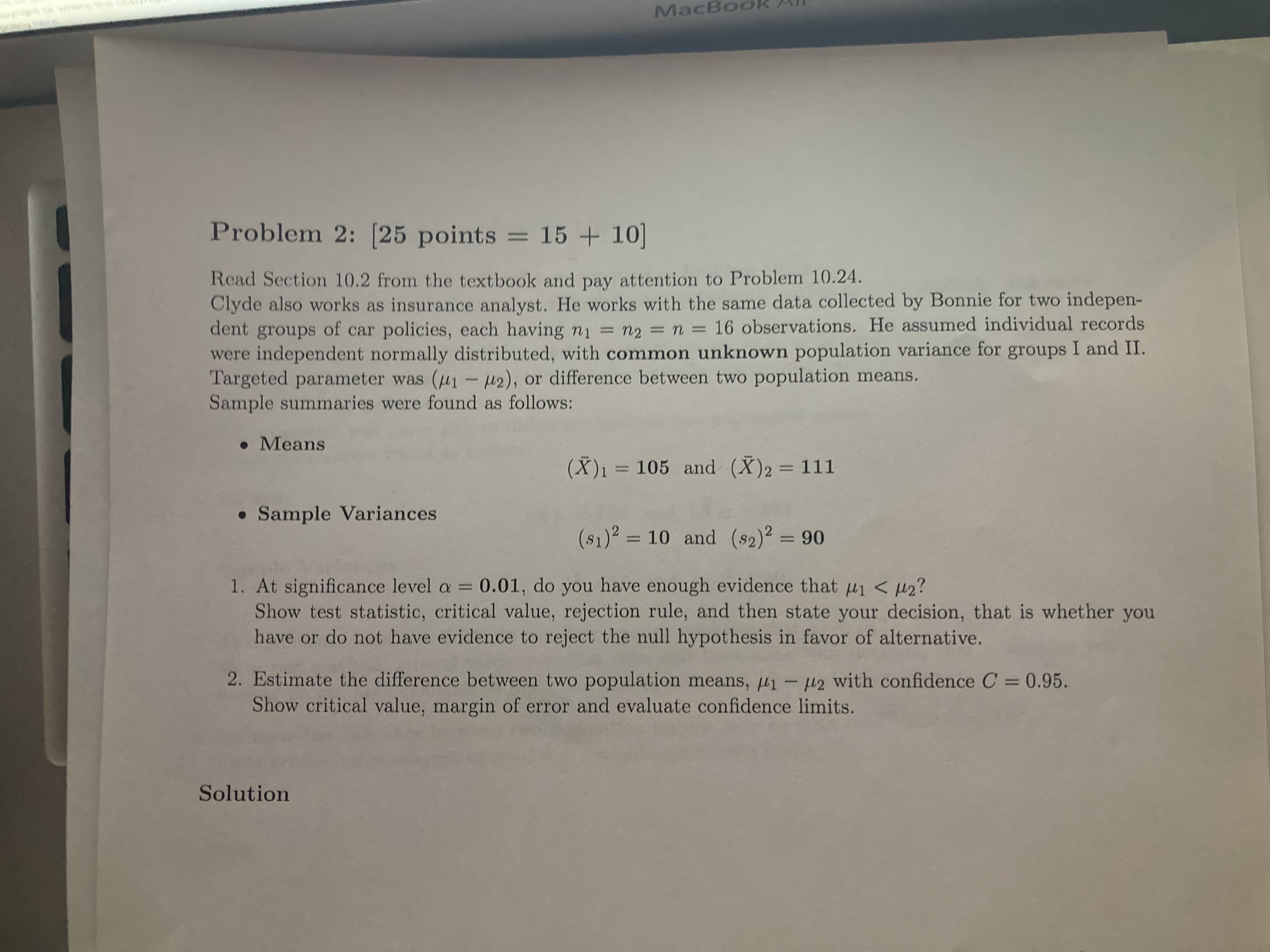  MacBook / Problem 2: [25 points = 15 + 10] Read