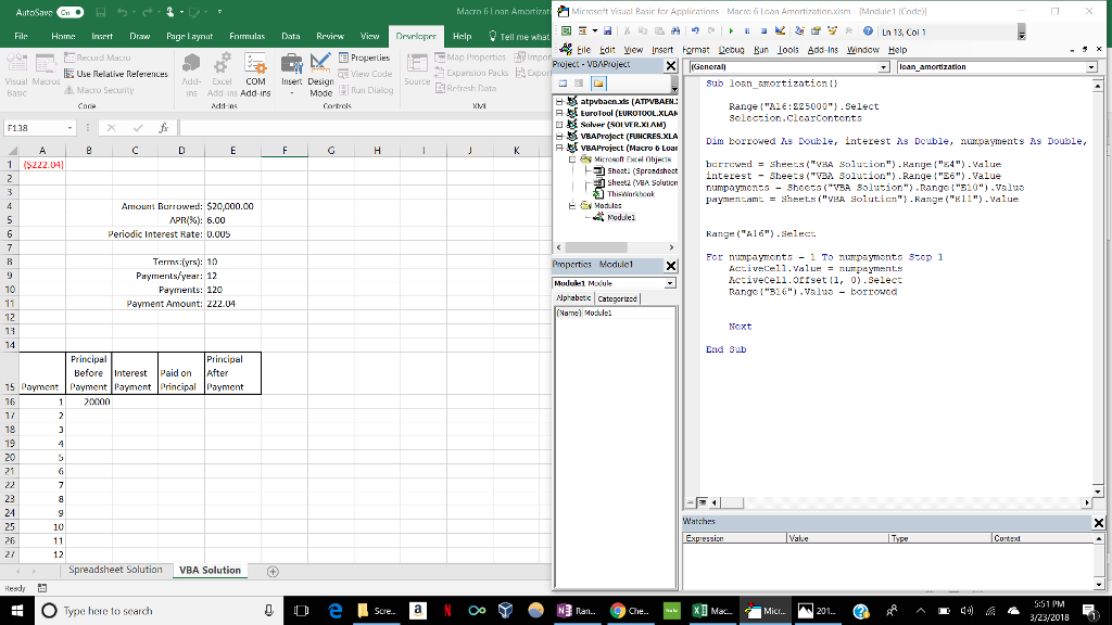 Create a loan amorization vba code using for statements or do statements