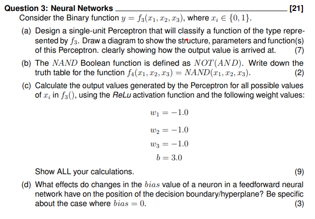  Question 3: Neural Networks Consider the Binary function y=f3(x1,x2,x3), where xiin{0,1}.