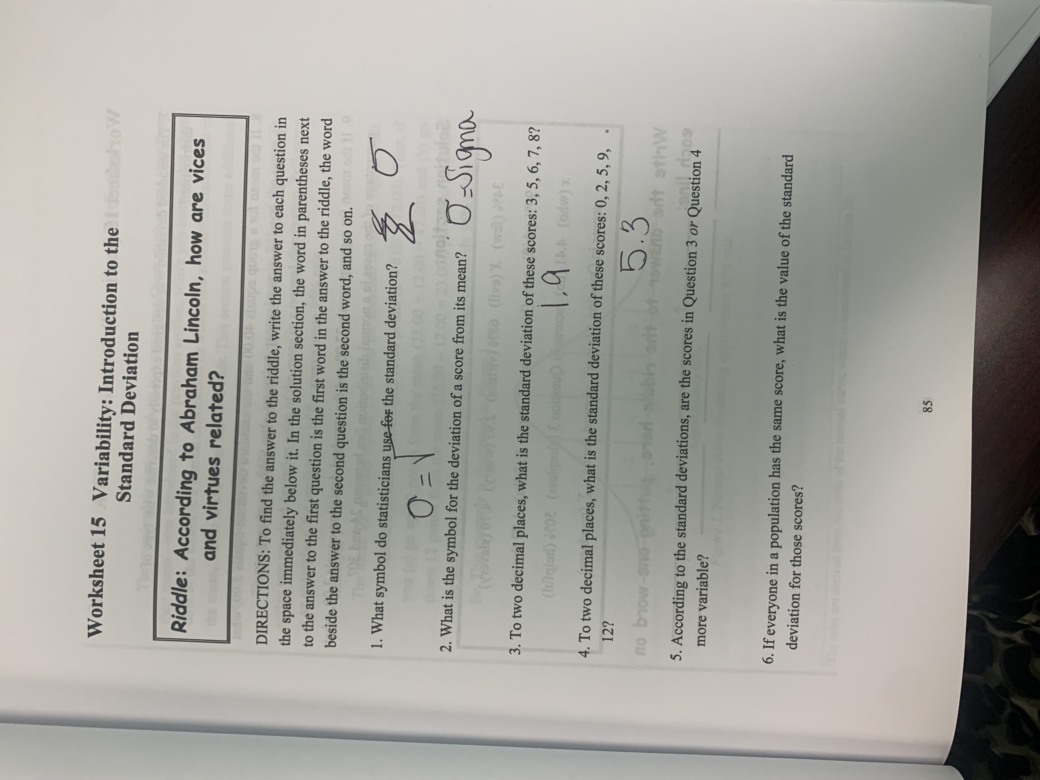 Answer question #4 and show work Worksheet 15 Variability: Introduction to the
