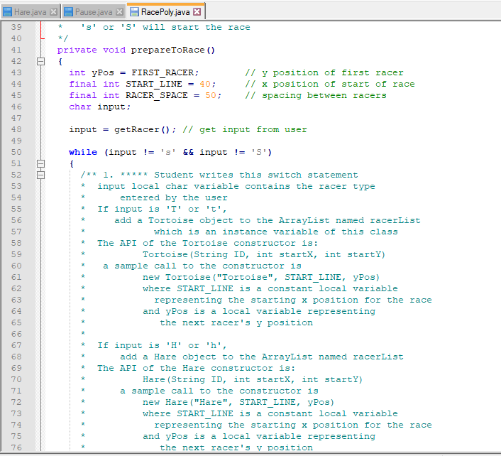 comments specifically tell you to use a "switch" statement and what to