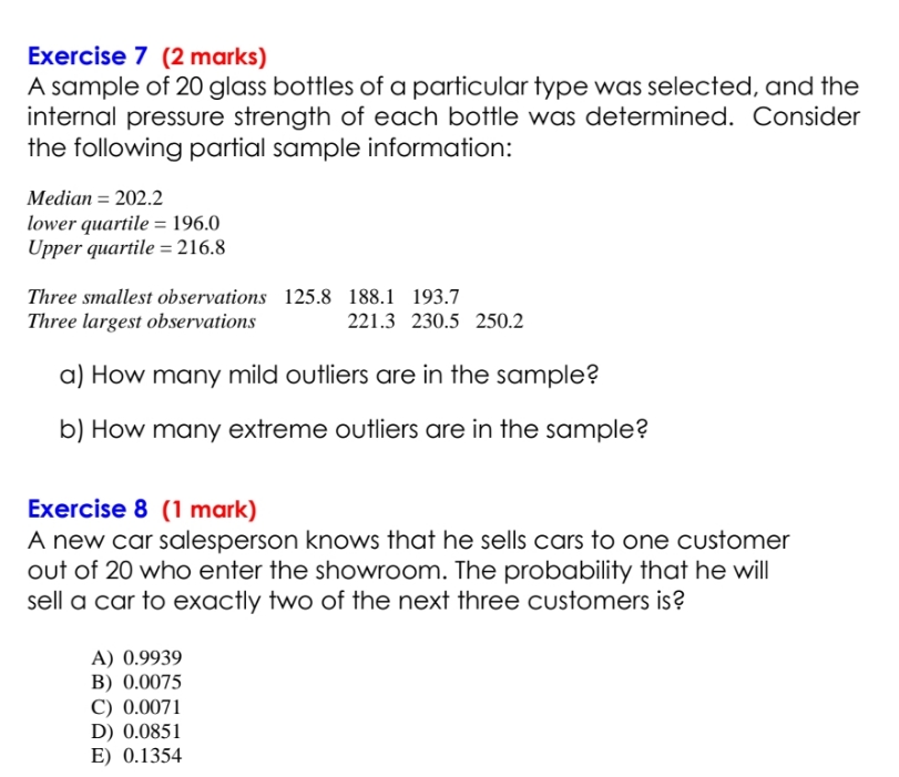 how to solve Exercise 7 (2 marks] A sample at 20 glass