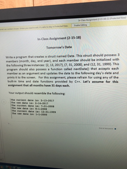  Compiler C++ In-Class Assignment (2-15-18) (1) (Protected View) Enable Editing met