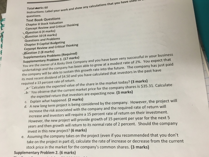 Supplementary Problem 1. Parts C,D, & E Calculate the expected value