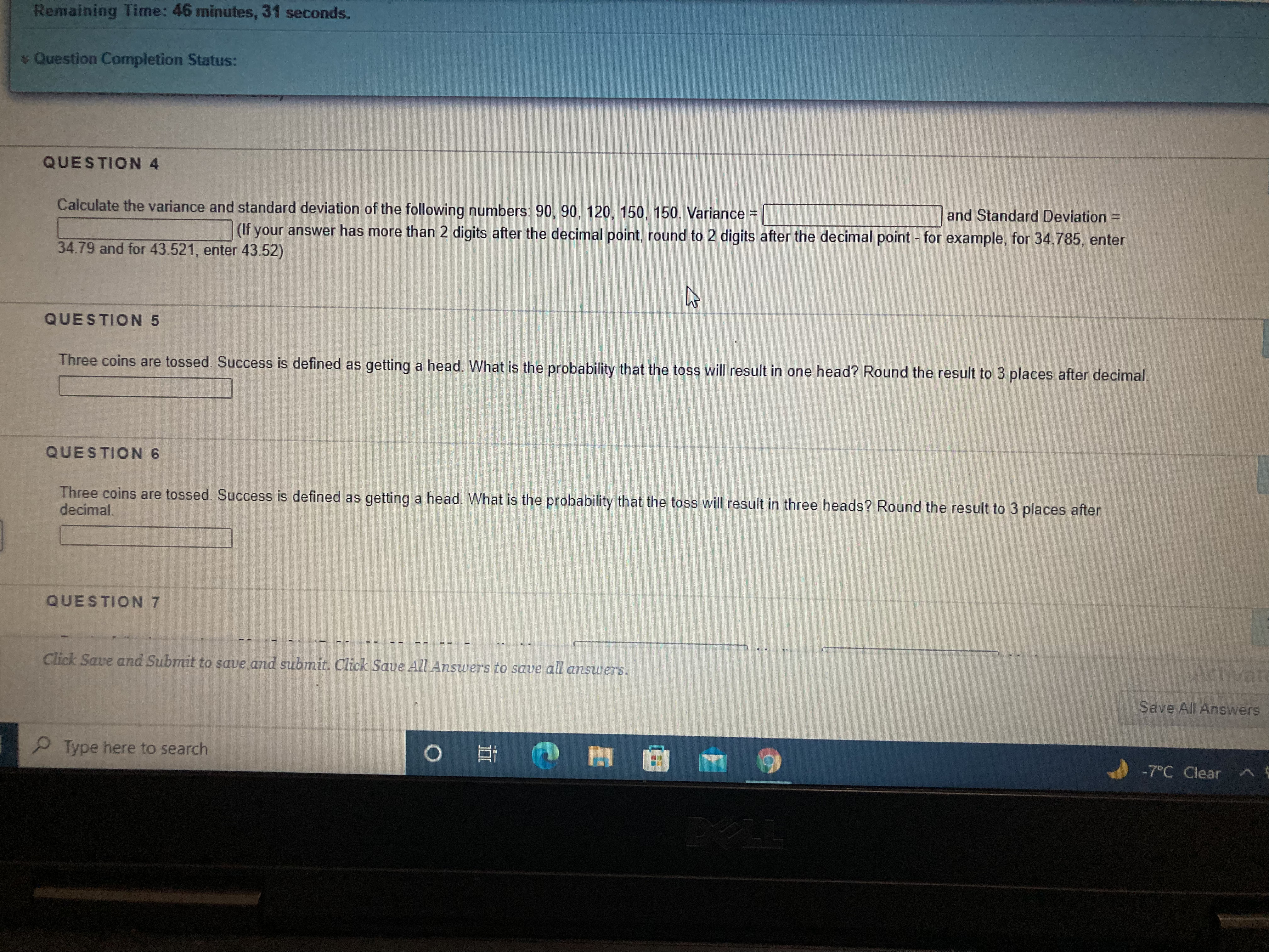 1 poir Four fair coins are tossed. Success is defined as getting