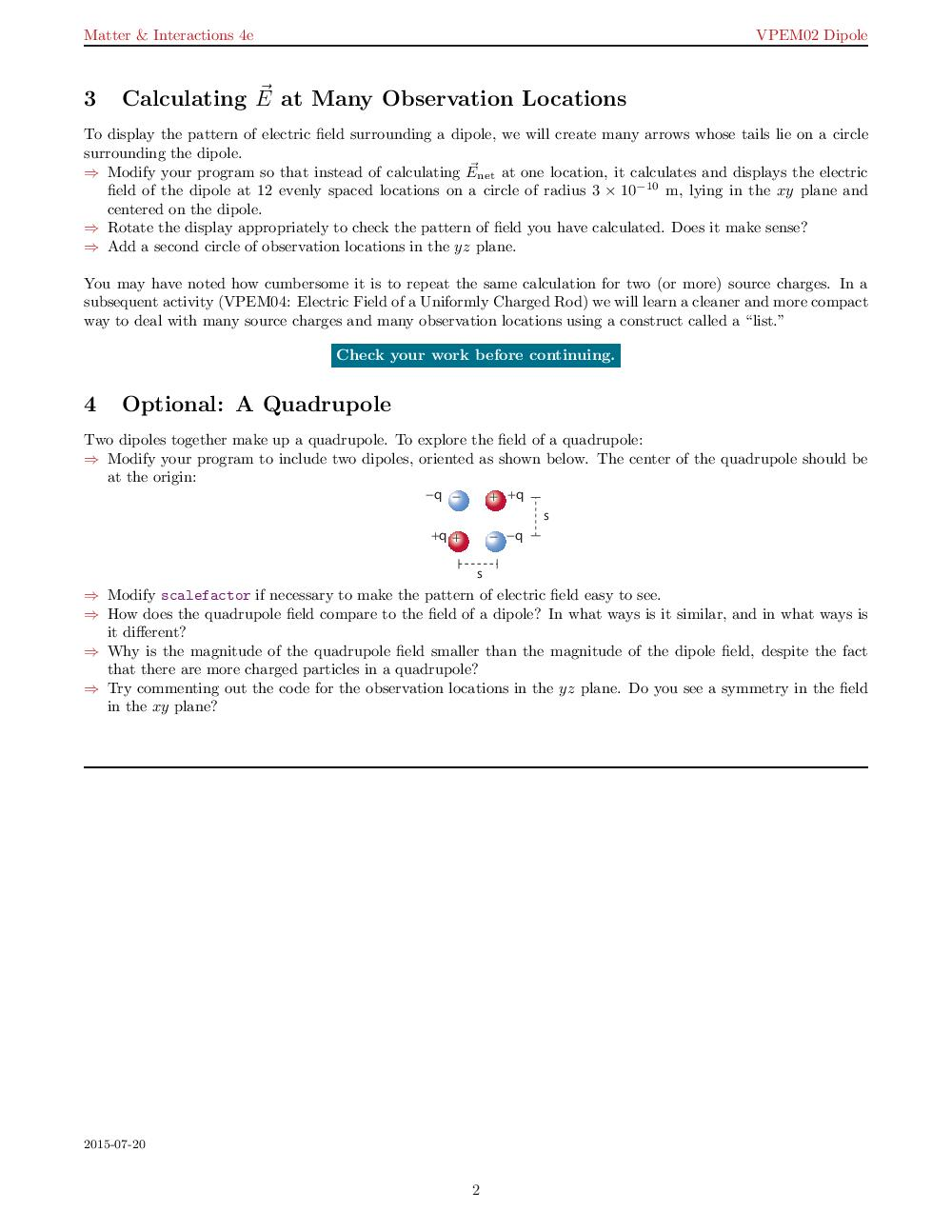 solution. Matter & Interactions de VPEMO2 Dipole Electric Field of a Dipole