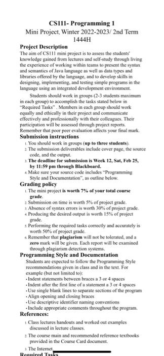  this is project CS111- Programming 1 Mini Project. Winter 2022-2023/2nd Term