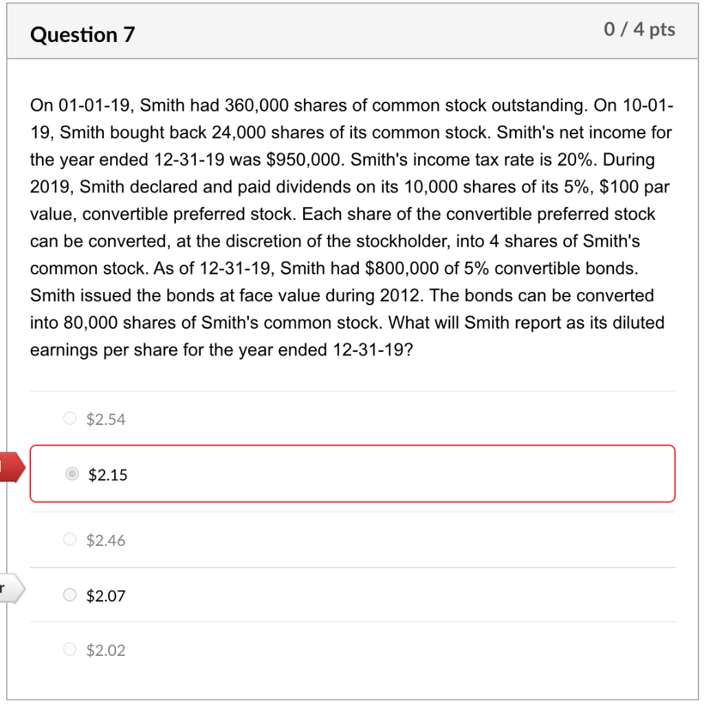 please show work Question 7 0 / 4 pts On 01-01-19, Smith