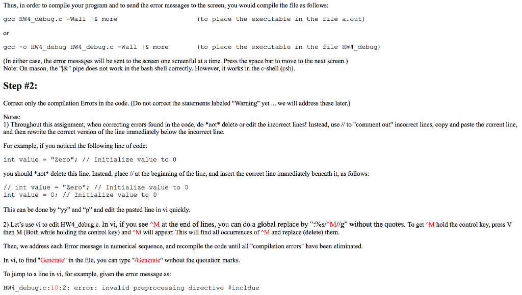 for debugging by ollowing the instructions for changing various lines of code