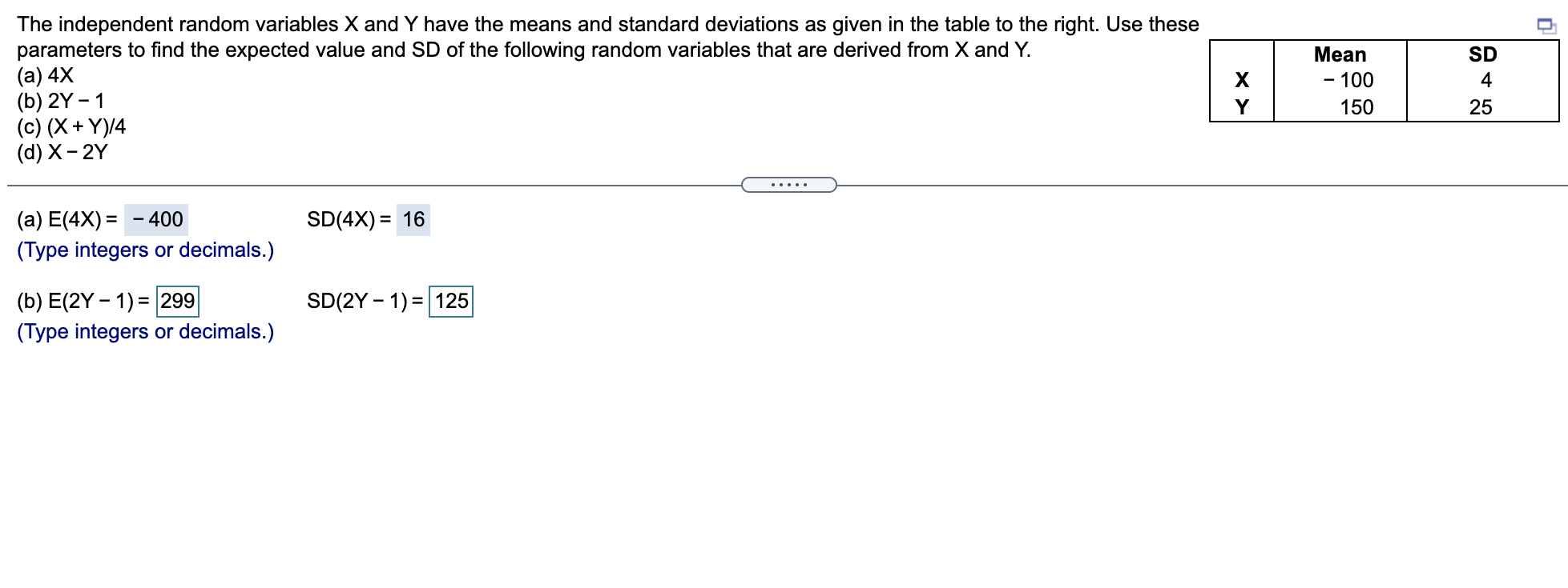 please answer b through d The independent random variables X and Y
