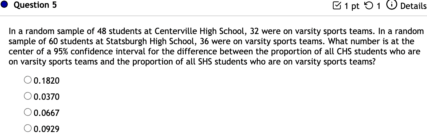 1 Question 2 1 pt 9 1 0 Details In a random