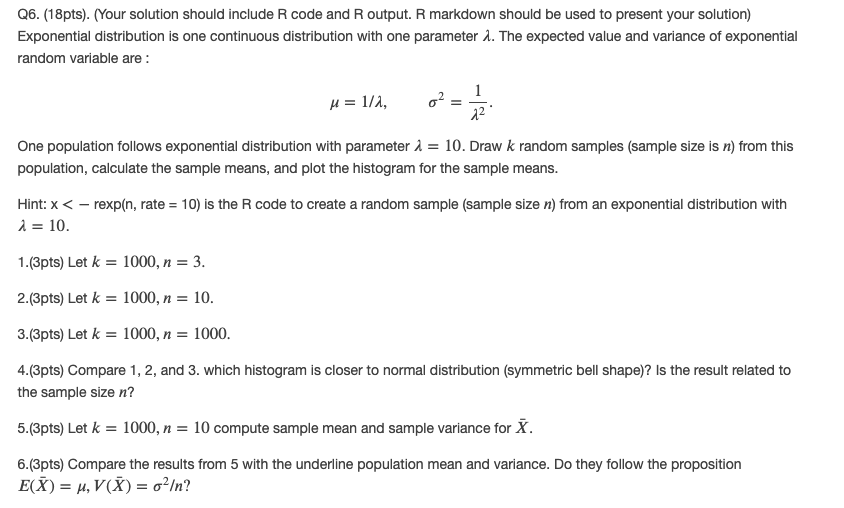 Q6. (18pts). (Your solution should include R code and R output.