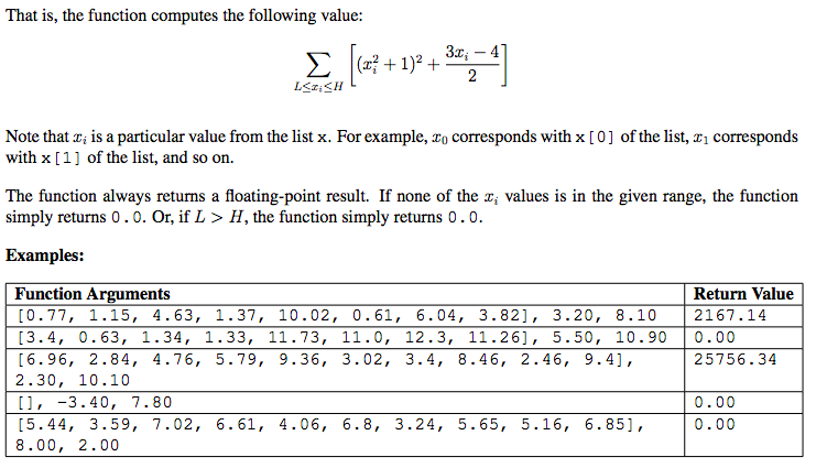 takes three arguments, in this order x: a list of floating-point values