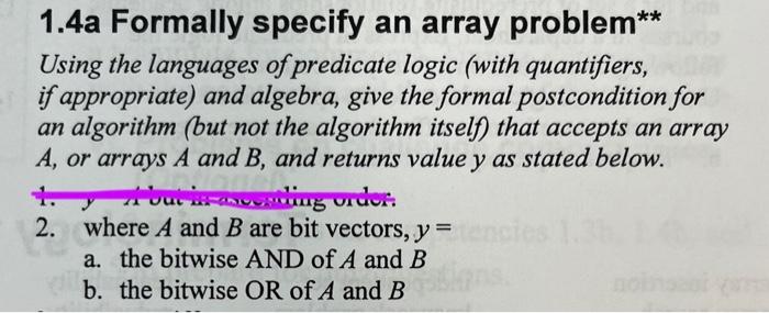  1.4a Formally specify an array problem Using the languages of predicate