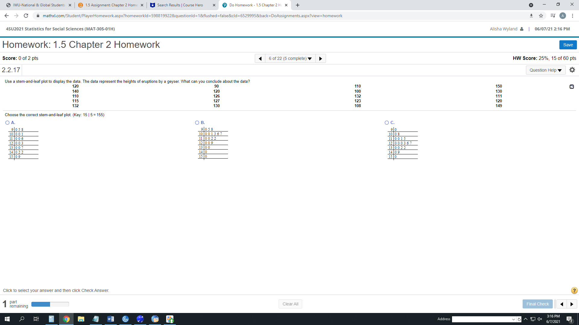 Use astem-and-leaf plot to display the data. The data represent the heights