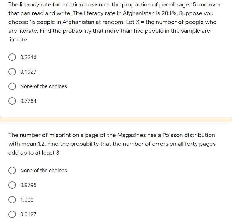 ENGINEERING DATA ANALYSIS The literacy rate for a nation measures the proportion