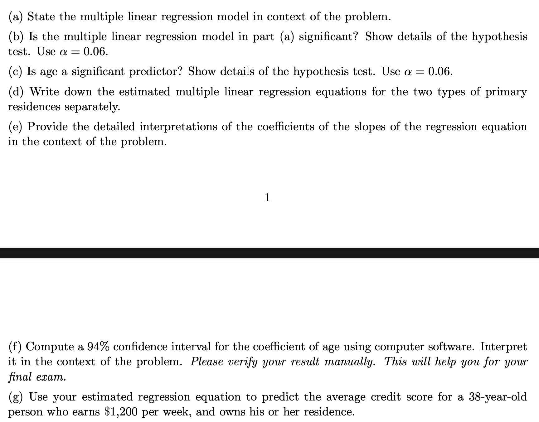 data set included within pics (a) State the multiple linear regression model