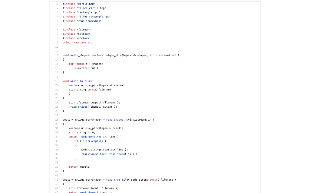 C++ main.cpp- 1- 3- Create all the included header files (circle.hpp, filled_circle.hpp