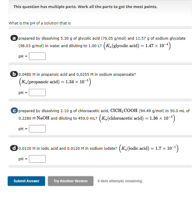  pH=This question has multiple parts. Work all the parts to get